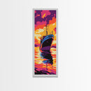 Fishing Boat, Vibrant Seascape, Nautical Wall Art, Framed Canvas Print, Ocean Sunset, Coastal Home Decor, Bold Color Painting