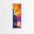 Cliffside House, Vibrant Mountain Art, Dreamy Sunset View, Framed Canvas Print, Unique Home Decor, Bold Landscape, Rustic Aesthetic