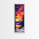Mountain View, Winter Landscape, Snowy Forest, Sunset Glow, Nature Scene, Rustic Decor, Cozy Cabin, Living Room, Canvas Print