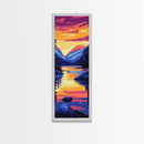 Lake Reflection, Sunset Glow, Mountain Scene, Peaceful Nature, Rustic Decor, Serene View, Living Room, Framed Canvas Print