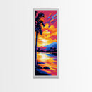 Palm Sunset, Tropical Art, Beach Scene, Vibrant Colors, Coastal Decor, Relaxing Atmosphere, Living Room, Framed Canvas Print