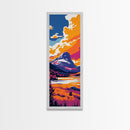 Mountain Reflection, Vibrant Colors, Snow Peak, Serene Nature, Rustic Decor, Cabin Wall Art, Living Room, Framed Canvas Print