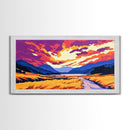 Golden Path Mountains, Canvas Print, Tranquil Landscape Art, Vibrant Sunset Painting, Boho Aesthetic, Cabin Wall Decor, Bedroom Art