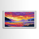 Serene River Sunset, Framed Canvas Print, Peaceful Landscape Art, Vibrant Nature Painting, Cabin Decor, Boho Aesthetic, Office Art