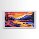 Mountain River Glow, Canvas Print, Tranquil Landscape Art, Vibrant Nature Scene, Rustic Wall Decor, Living Room Art, Cabin Aesthetic