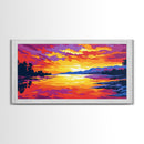 Lake Sunset Reflection, Framed Canvas Print, Serene Water Art, Vibrant Landscape Painting, Peaceful Nature Scene, Living Room Wall Decor
