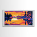 City Skyline Sunset, Canvas Print, Urban Landscape Art, Vibrant Reflection Painting, Modern Home Decor, Office Wall Art, Boho Aesthetic
