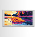 Autumn Leaf, Lake Reflection Art, Framed Canvas Print, Fall Season Decor, Vibrant Nature, Boho Aesthetic, Cozy Home Wall Art