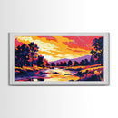 River at Sunset, Autumn Trees, Canvas Print, Fall Wall Art, Rustic Nature Decor, Warm Landscape Painting, Cozy Living Room Art