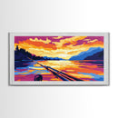 Fishing Sunset, Lake, Framed Canvas Print, Colorful Fishing Wall Art, Rustic Cabin Decor, Nature Art, Man Cave Gift, Living Room Art