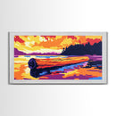 Floating Log, Sunset Water, Framed Canvas Print, Tranquil Lake Scene, Rustic Wilderness Art, Cabin Wall Decor, Home Artwork, Bedroom Art