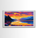Serene Lake, Sunset Reflection Art, Canvas Print, Nature Wall Decor, Mountain Landscape, Living Room Wall Art, Cabin Aesthetic
