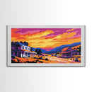 Rural Town, Country Village Scene, Canvas Print, Sunset Over Hills, Rustic Farmhouse Art, Living Room Wall Decor, Country Style
