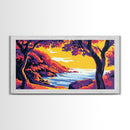 Coastal Sunset, Vibrant Landscape, Cliffside View, Framed Canvas Print, Beach House Wall Art, Tropical Home Art, Bright Wall Art