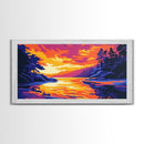 Sunset River, Woodland Scene, Tranquil Nature, Canvas Print, Mountain Home Decor, Vibrant Art, Cozy Cabin Wall Art, Fall Landscape Painting