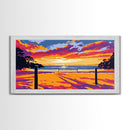 Beach Volleyball, Sunset Beach Scene, Vibrant Coastal Wall Art, Bold Seaside Decor, Framed Canvas Print, Game Room Wall Art