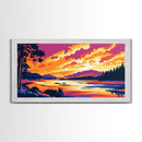 Autumn River, Forest Sunset, Nature Landscape, Vibrant Fall Decor, Wilderness Home Aesthetic, Framed Canvas Print