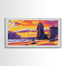 Coastal Sunset, Seaside Cliffs, Ocean Landscape, Beach House Decor, Nautical Wall Art, Warm Tones, Framed Canvas Print