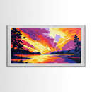 Fiery Sunset, Dramatic Sky, Scenic Nature Art, Landscape Home Decor, Warm Color Palette, Modern Framed Canvas Print
