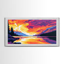 Sunset Lake, Vibrant Landscape, Nature Wall Art, Modern Home Decor, Framed Canvas Print, Living Room Artwork, Mountain Painting