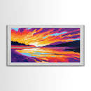 Scenic River, Golden Sunset, Vibrant Landscape, Warm Wall Art, Framed Canvas Print, Rustic Cabin Decor, Living Room Artwork