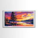 Lone Pine, Sunset Lake, Peaceful Nature Scene, Modern Home Decor, Framed Canvas Print, Living Room Wall Art, Wilderness Artwork