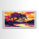 River Tree, Tranquil Sunset, Peaceful Nature Art, Scenic Wall Decor, Framed Canvas Print, Rustic Living Room Artwork, Boho Style