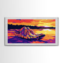 Moccasins by Water, Native American Art, Vibrant Sunset Scene, Boho Wall Art, Canvas Print, Bedroom Accent, Cozy Home Decor