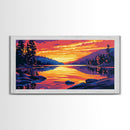 Mountain Lake, Forest Reflection, Tranquil Sunset, Framed Canvas Print, Cabin Wall Art, Wilderness Landscape, Nature Inspired Decor
