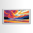 River Valley, Golden Field, Dramatic Clouds, Framed Canvas Print, Autumn Landscape Art, Boho Home Decor, Vibrant Nature Painting
