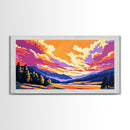 Misty Mountains, Sunrise Sky, Tranquil Scenery, Framed Canvas Print, Cozy Cabin Decor, Colorful Wall Art, Wilderness Home Aesthetic