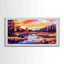 Autumn River, Vibrant Fall Landscape, Warm Color Nature Art, Bold Scenic Print, Framed Canvas Print, Living Room Wall Art