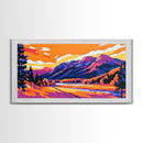 Autumn Mountains, Golden Fields, Scenic Wall Art, Vibrant Landscape, Framed Canvas Print, Cozy Cabin Decor, Fall Home Aesthetic