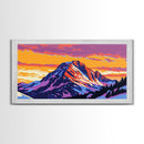 Snowy Peaks, Sunset Glow, Alpine Scene, Wilderness Art, Framed Canvas Print, Cozy Winter Home Decor, Rustic Lodge Wall Art