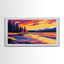 Serene River, Twilight Landscape, Nature Art, Rustic Wall Decor, Framed Canvas Print, Minimalist Home Style, Calm Living Space Aesthetic