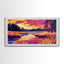 Marshland Sunset, Vibrant Fall Scene, Bold Landscape Print, Warm Color Nature Art, Rustic Cabin Decor, Canvas Print, Office Accent