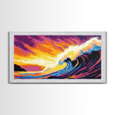 Ocean Wave, Sunset Horizon, Coastal Painting, Seascape Art, Framed Canvas Print, Beach House Wall Decor, Surfer Aesthetic Home Art