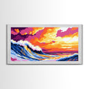 Ocean Wave, Colorful Seascape, Beach Decor, Coastal Wall Art, Sunset Painting, Modern Nautical, Surfing Art, Framed Canvas Print