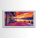 Lakeside Café, Sunset Art, Vibrant Landscape, Waterfront Decor, Modern Impressionism, Cozy Bistro Scene, Warm Tones, Canvas Print