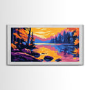 Forest Lake, Autumn Reflection, Serene Landscape, Nature Lover’s Wall Art, Vibrant Sunset, Peaceful Retreat, Framed Canvas Print