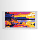 Cabin Retreat, Lakeside Sunset, Rustic Wall Art, Canvas Print, Country Home Decor, Fall Landscape Art, Mountain House Wall Decor