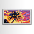 Palm Tree, Tropical Sunset, Island Vibes, Framed Canvas Print, Coastal Wall Art, Beach House Decor, Summer Aesthetic, Vibrant Painting