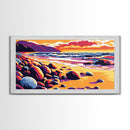 Rocky Shore, Ocean Sunset, Coastal Beauty, Framed Canvas Print, Beach House Wall Art, Nautical Decor, Vibrant Seascape, Ocean Inspired