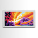 Fiery Explosion, Abstract Ocean Art, Surreal Sunset, Framed Canvas Print, Vibrant Wall Decor, Modern Art, Living Room Statement