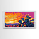 Cactus Sunset, Desert Wall Art, Southwest Decor, Vibrant Landscape, Boho Art, Warm Tones, Living Room, Framed Canvas Print