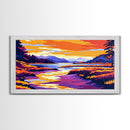 River Valley, Peaceful Scenery, Boho Landscape, Vibrant Sunset, Nature Lover Art, Office or Living Room, Framed Canvas Print