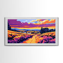 Rolling Hills, Country Path, Farmhouse Decor, Warm Sunset, Vibrant Fields, Cozy Wall Art, Dining Room, Canvas Print