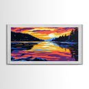 Lake Reflection, Tranquil Water, Vibrant Sunset, Wilderness Escape, Cozy Cabin Vibes, Nature Wall Art, Office Art, Framed Canvas Print