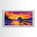 Lakeside Sunset, Golden Reflection, Peaceful Landscape, Vibrant Colors, Nature Lover’s Decor, Cozy Home Art, Framed Canvas Print