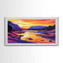 Serene River, Vibrant Sunset, Nature Artwork, Mountain View, Colorful Wall Art, Rustic Home, Living Room, Canvas Print